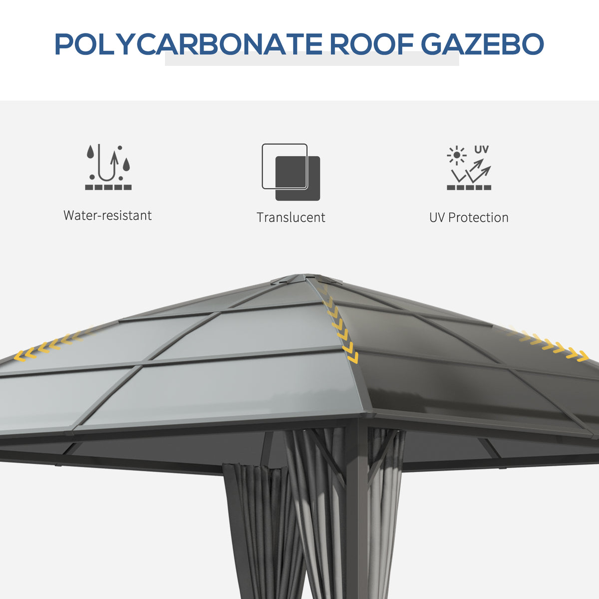 10' x 10' Outdoor Hardtop Gazebo Canopy with UV60+ Polycarbonate Roof, Steel Frame, Central Hook, Curtains – view 10