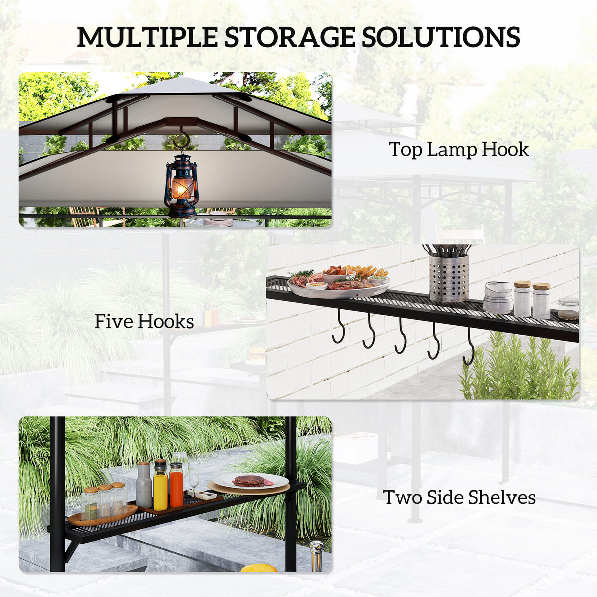 8' x 7.6' Grill Gazebo, Double Tiered Barbecue Grill Gazebo Shelter w/ Side Awning, 2 Side Shelves – view 26