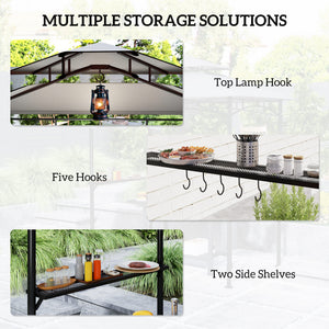 8' x 7.6' Grill Gazebo, Double Tiered Barbecue Grill Gazebo Shelter w/ Side Awning, 2 Side Shelves – view 26