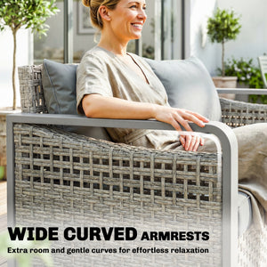 Rattan Wicker Sofa 3-Seater Outdoor Couch with Cushions for Patio Garden Grey