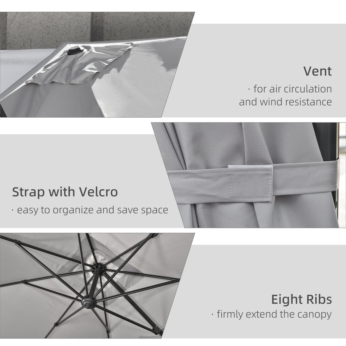 9ft Cantilever Patio Umbrella, Square Overhanging Umbrella with Cross Base, Crank Handle, Tilt – view 12