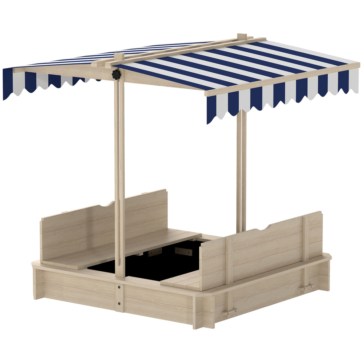 Kids Wooden Sandbox Outdoor Backyard Playset Children Play Station w/ Adjustable Canopy & Convertible Bench