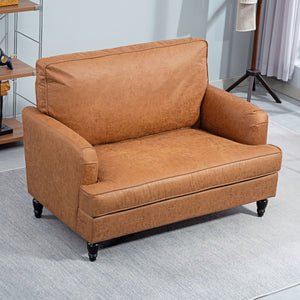 Modern Accent Chair, Leathaire Armchair with Turned Legs and Wide Seat, Comfy Chair for Living Room, Brown – view 5