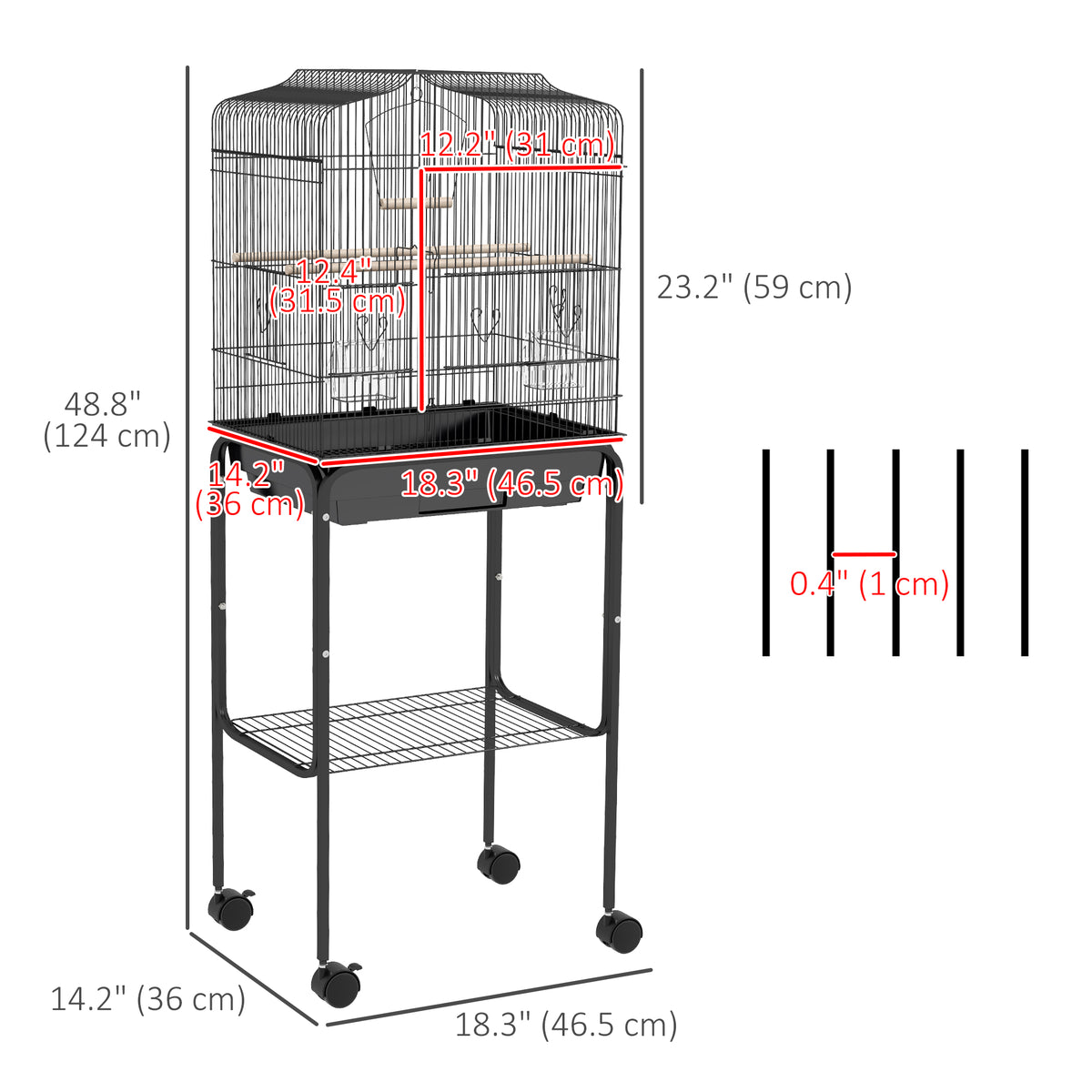 62" Rolling Bird Cage Cockatoo House Play Top Finch Pet Supply with Storage Shelf, Wheels - Black – view 16