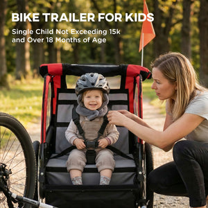 Qaba Bike Trailer for Kids, Baby Bicycle Trailer with 5-Point Harness, 16" Rubber Wheels, Storage Bag, for 18+ Months, Red