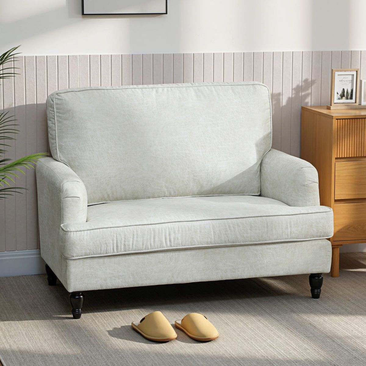 Modern Accent Chair, Leathaire Armchair with Turned Legs and Wide Seat, Comfy Chair for Living Room, Brown – view 14