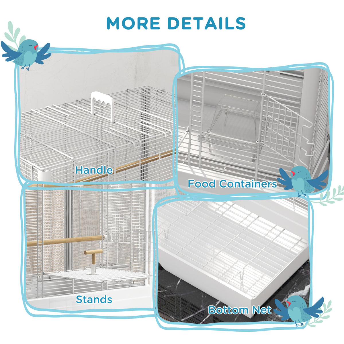 22" Bird Cage for Budgie Finches Canaries Love Birds with Wooden Stands, Slide-Out Tray, Handles – view 13