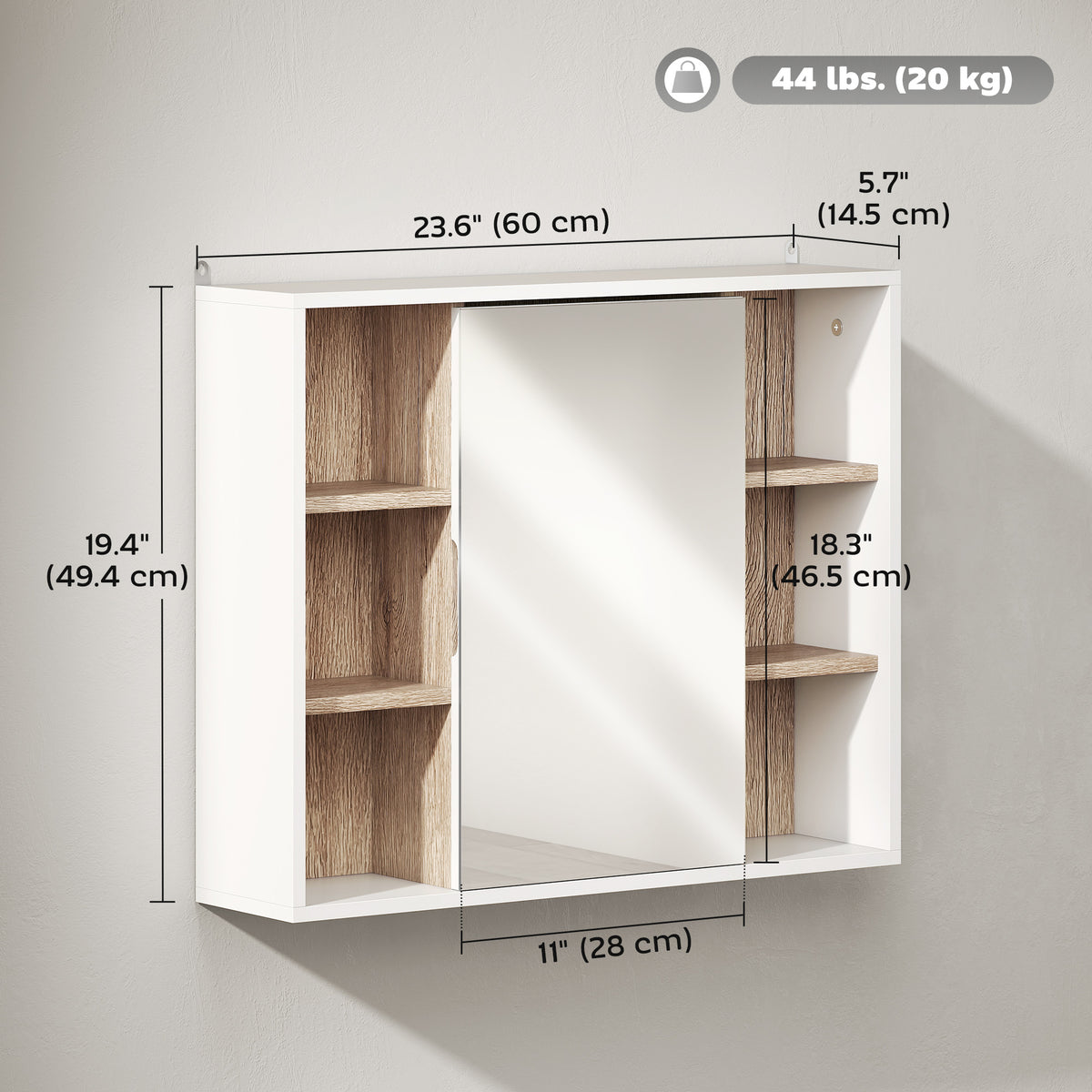 Wall-Mounted Bathroom Medicine Cabinet with Mirror, Over Toilet Bathroom Vanity Cabinet White & Oak