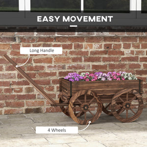 Raised Garden Bed, Wooden Wagon Planter Boxes with Drainage Holes, for Vegetables Flowers Herbs, Carbonized