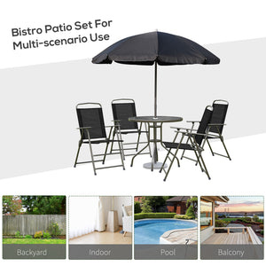 6 Pieces Outdoor Dining Set for 4 with Umbrella Patio Outdoor Furniture Set with Round Table 4 Folding Chairs Cream