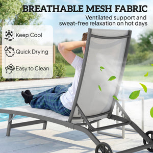 Outdoor Lounge Chair Set of 2, Tanning Chair with Wheels, Breathable Mesh for Patio, Backyard, Poolside – view 13