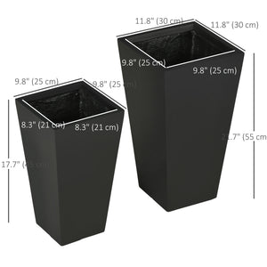 Set of 2 Tall Planters with Drainage Holes, 22" / 18" Outdoor Flower Pots for Patio, Yard, Garden, Black – view 2