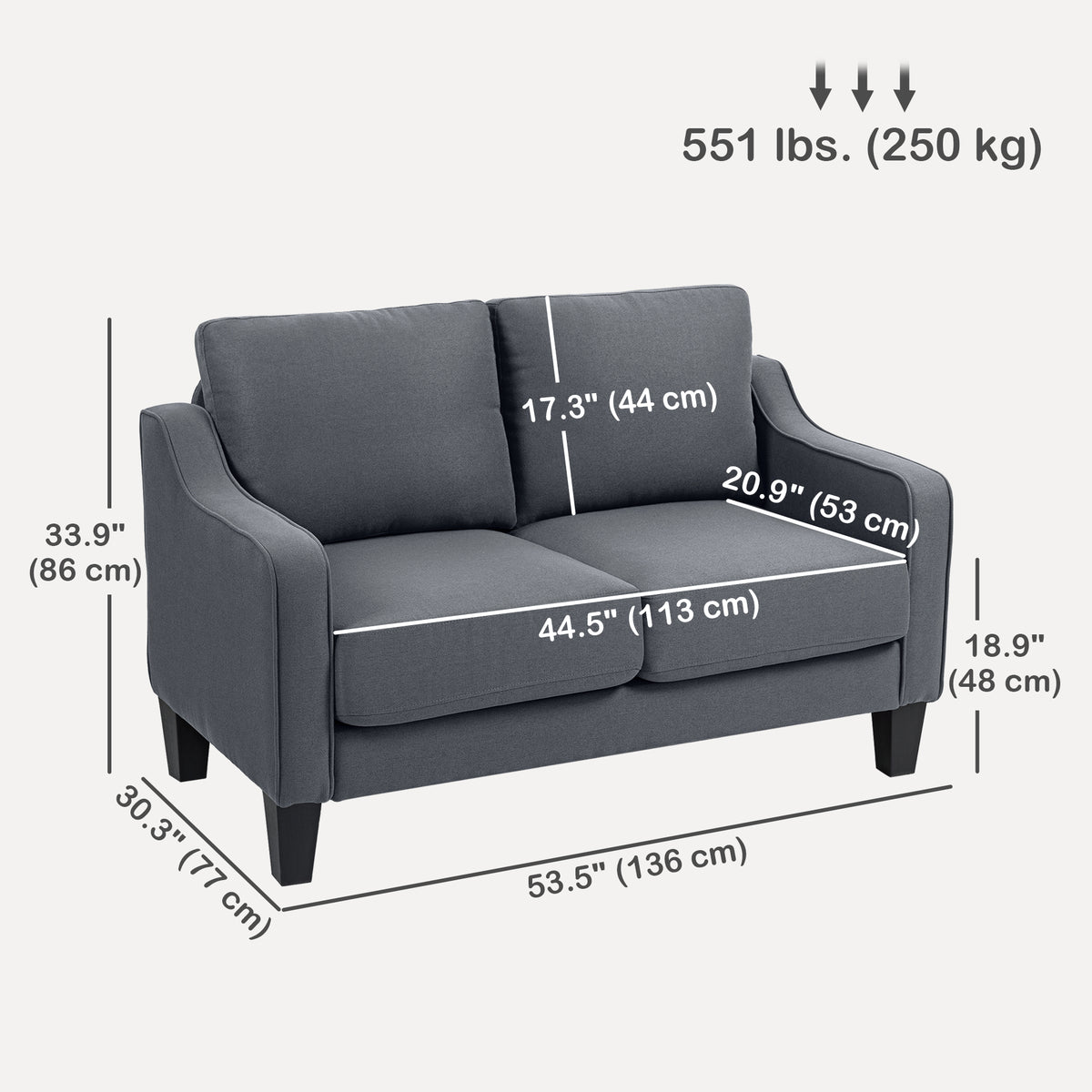 Loveseat Sofa, Modern Couch with Pocket Spring, Linen Upholstered, Thick Padded, Beige – view 9