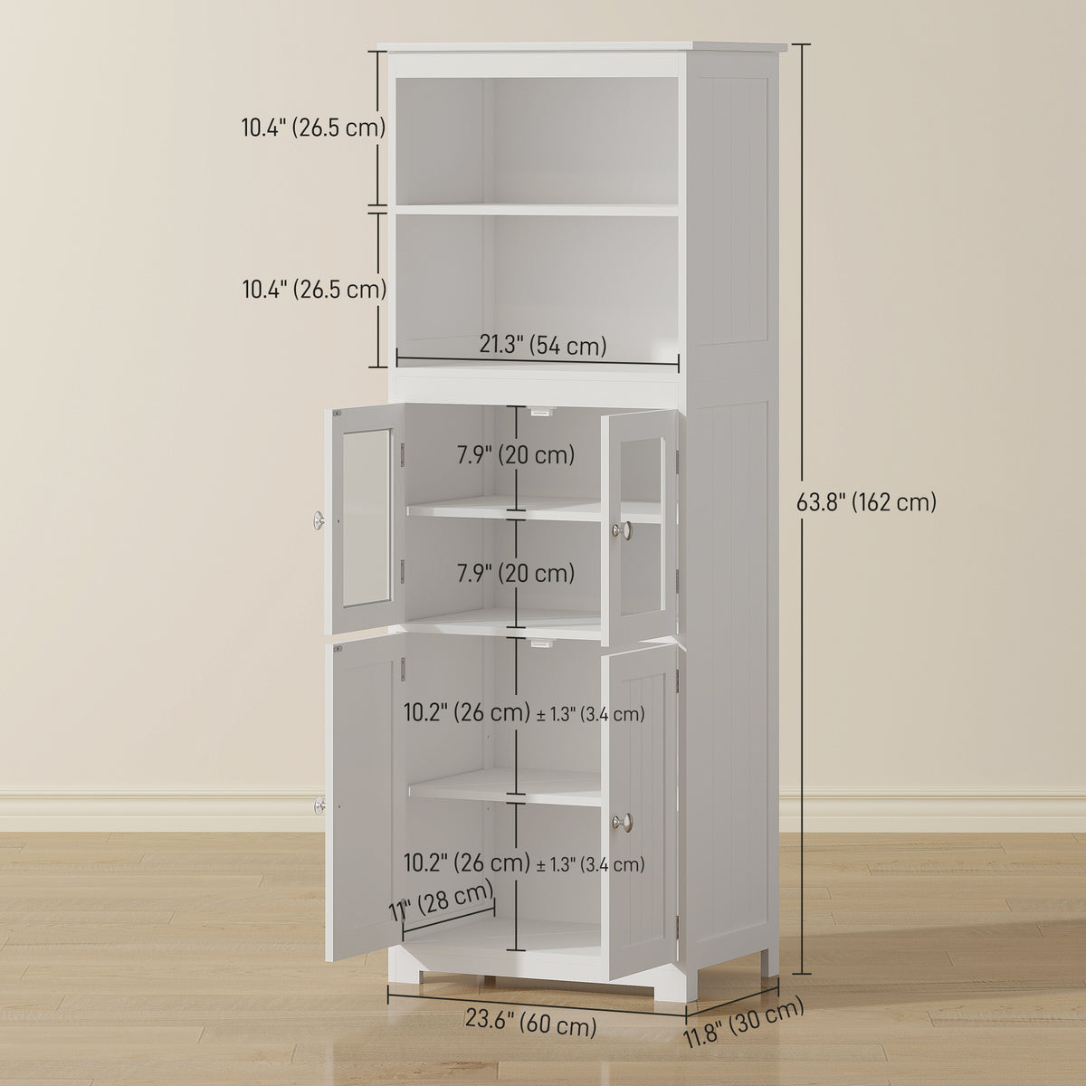 63" Small Buffet with Hutch, 4-Door Kitchen Pantry, Freestanding Storage Cabinet with Adjustable Shelf for – view 2
