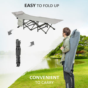 Folding Camping Cot with Mat & Pillow, Double Layer Oxford Heavy Duty Sleeping Cot with Carry Bag Blue – view 12