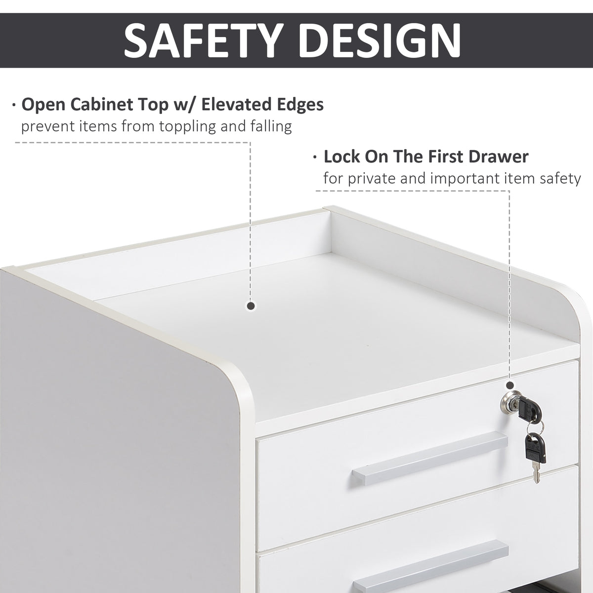3 Drawer File Cabinet with Lock and Edged Top, Lockable Filing Cabinet on Wheels for Letter and A4 Size – view 4