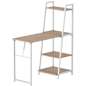 Computer Desk with Storage Sheves and Foldable Tabletop, Writing Desk for Home Office and Study, White, Natural