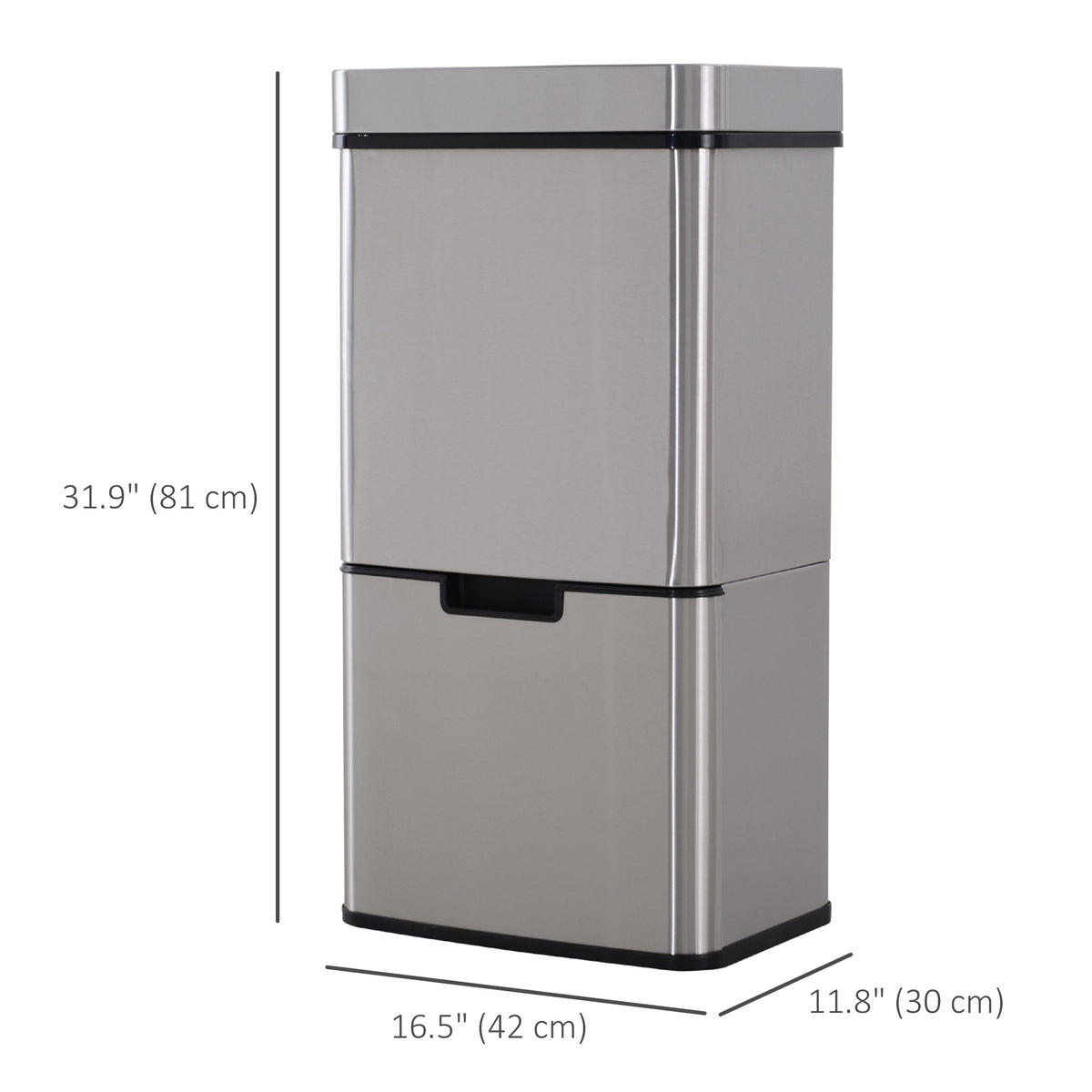 Sensor Trash Can, 19 Gallon Stainless Steel Kitchen Garbage Can with 3 Compartments, Removable Inner Buckets, Silver