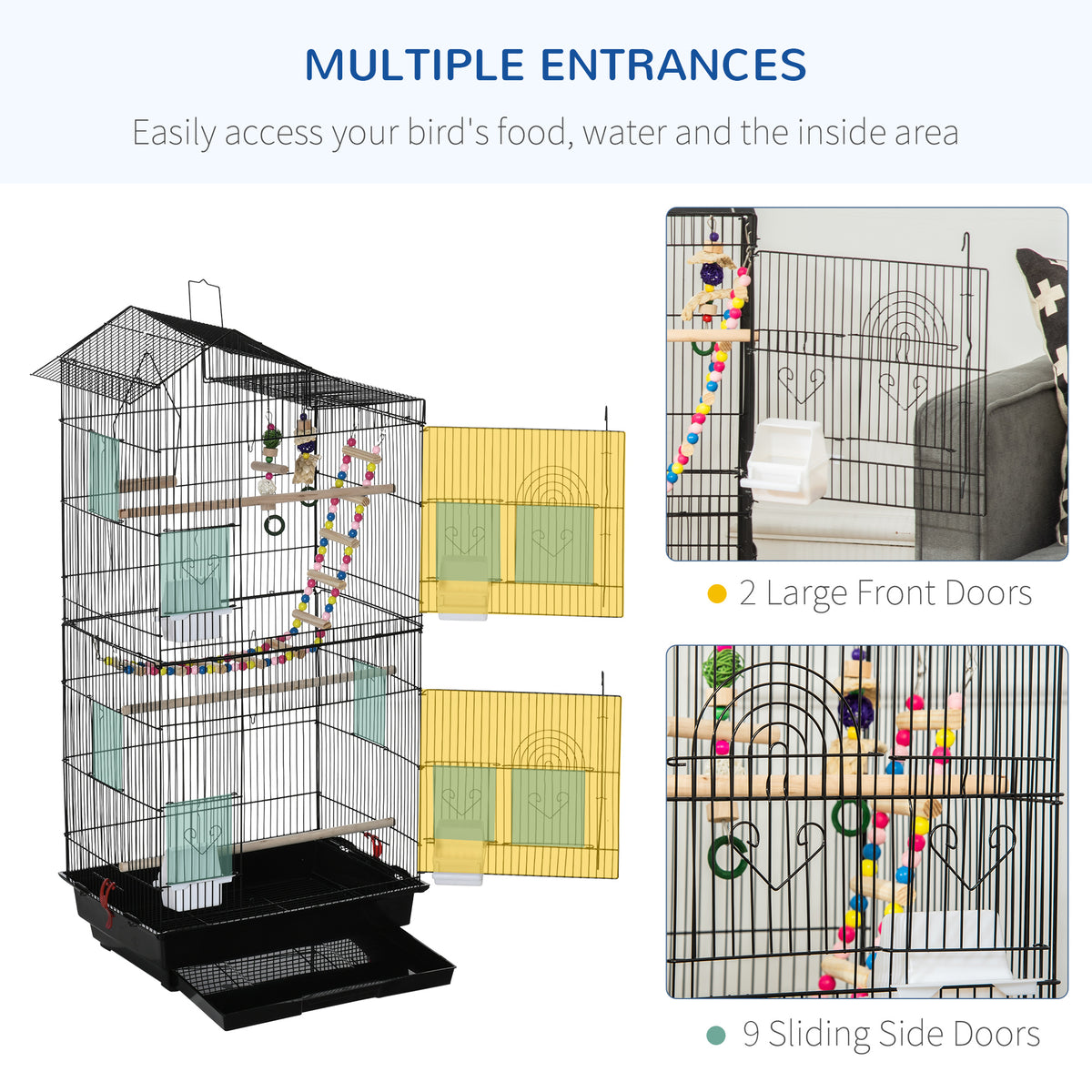 39" Bird Cage for Budgie, Cockatiel, Conure, Small Birds, with Ladder, Swing, Toys, Perches, Tray, Feeding Bowls, Handle