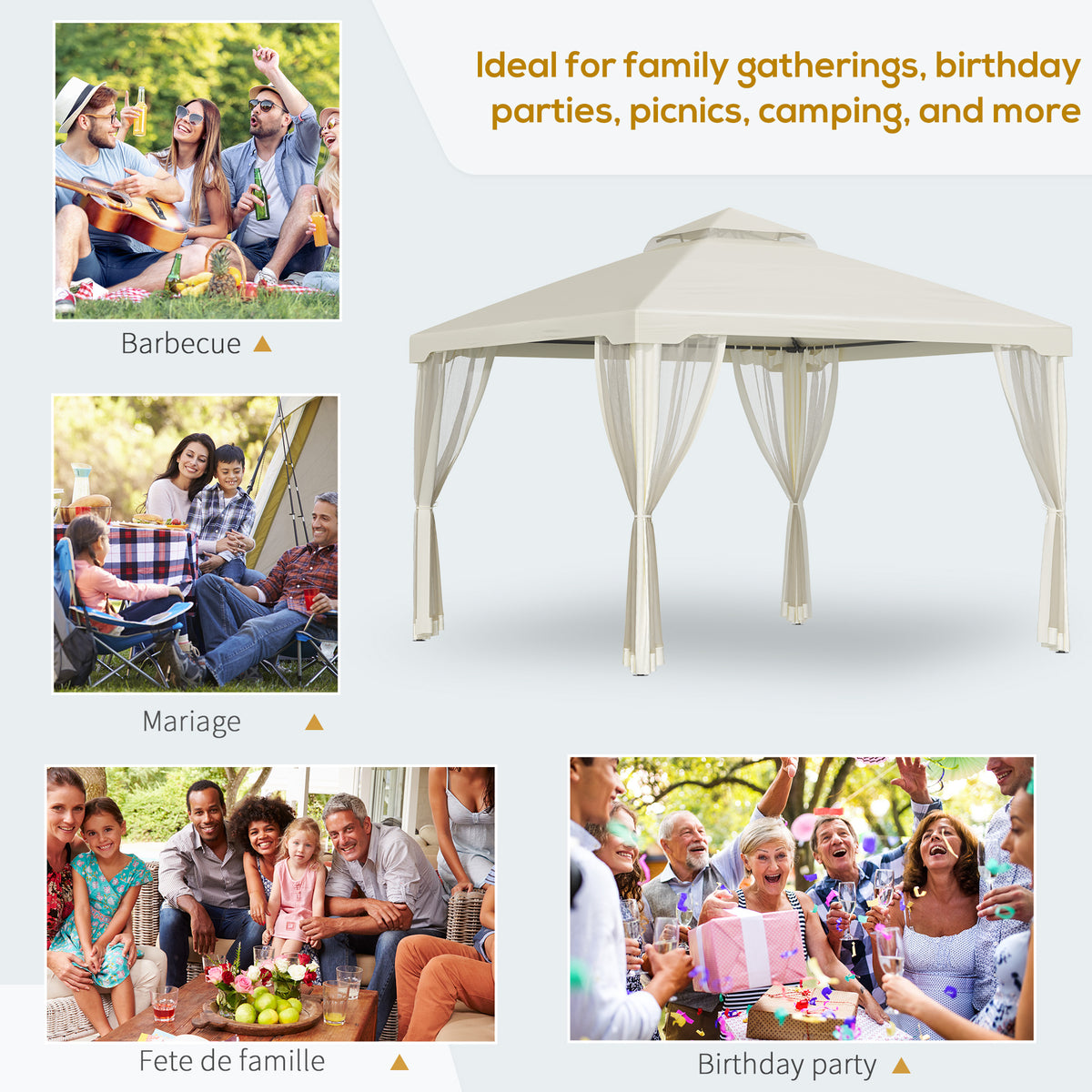 10' x 10' Patio Gazebo Pavilion, 2-Tier Roof Canopy Outdoor Event Party Tent with Steel Frame for Garden – view 13