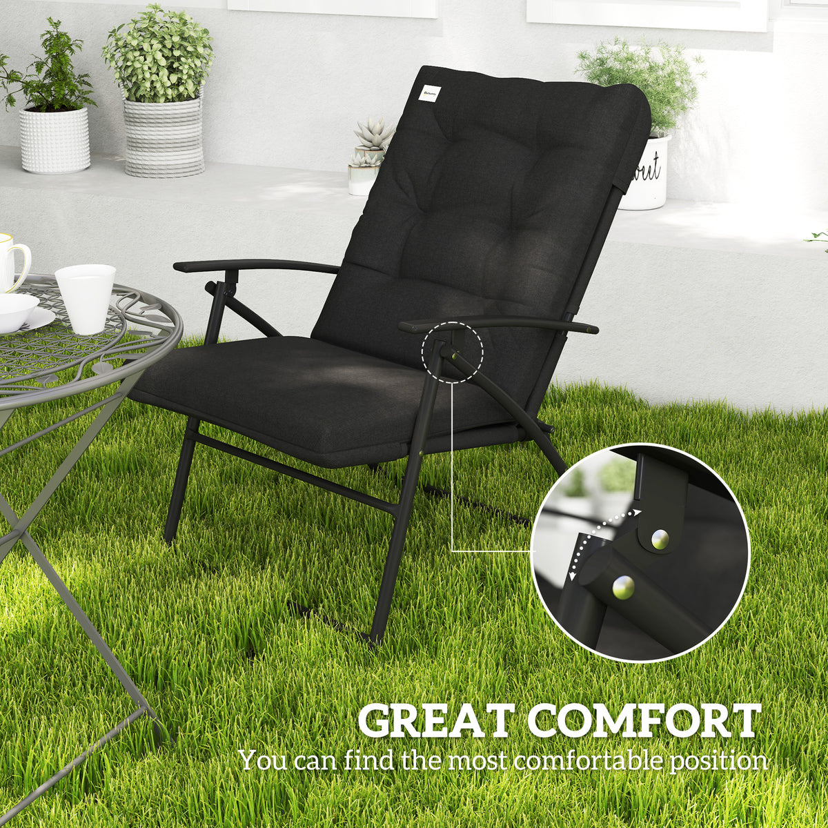 Set of 2 Outdoor Folding Chairs with Adjustable Backrest, Padded Camping Chairs for Outdoor Events, Grey – view 19