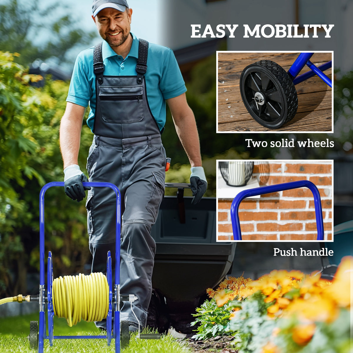 98 ft of 5/8" Hose Reel Cart (Hose Not Included), Garden Water Hose Carts with Wheels for Yard, Lawn, Black – view 12