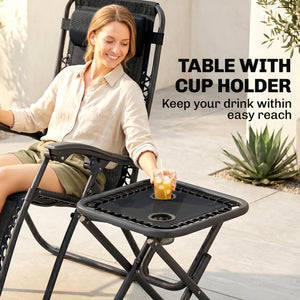 Zero Gravity Chair Set of 2 Patio Chair with Side Table Cupholders and Pillows for Pool, Backyard, Lawn – view 4