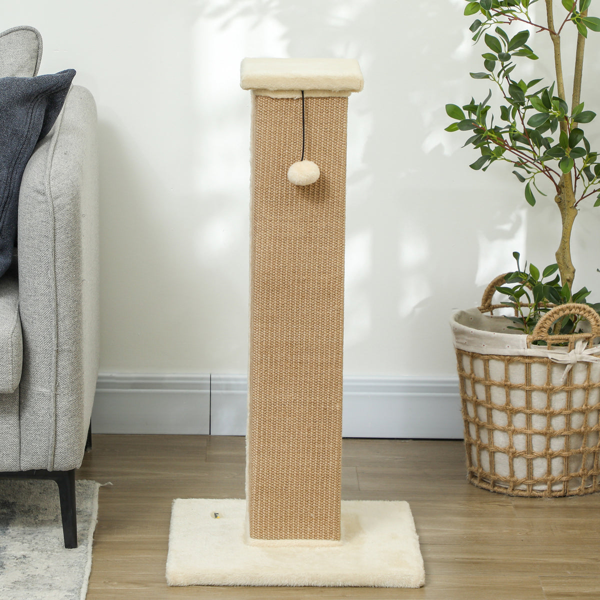 32" Tall Cat Scratching Post for Indoor Cats and Kittens, Sisal Cat Scratcher with Hanging Ball Soft Plush – view 7