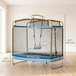 Qaba 6.9FT Kids Trampoline with Safety Net, Gymnastics Bar, Swing, Toddler Trampoline for 3-6 Years Old Outdoor