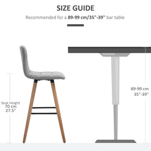 Modern Bar Stools Set of 2, 38" Upholstered Kitchen Island Stool with Solid Wood Legs, Grey – view 6