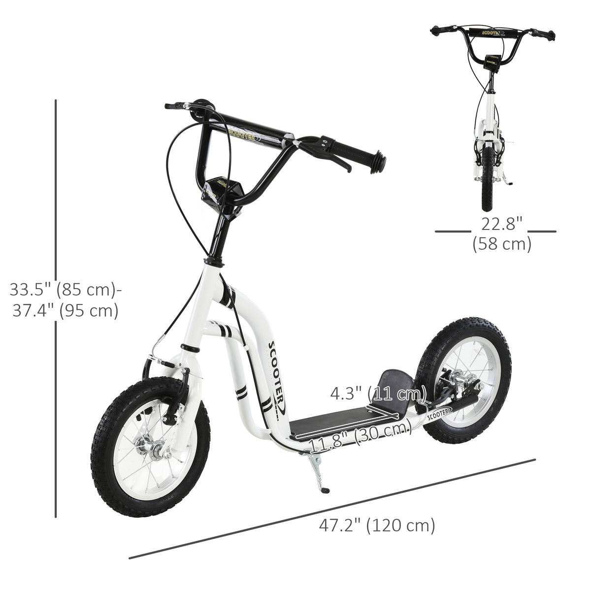 Aosom Dual Brakes Kick Scooter 12-Inch Inflatable Front Wheel Ride On Toy for Age 5+