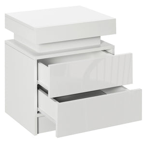 Nightstand, Bedside Table with LED Lights and 2 Drawers for Bedroom, Living Room, White