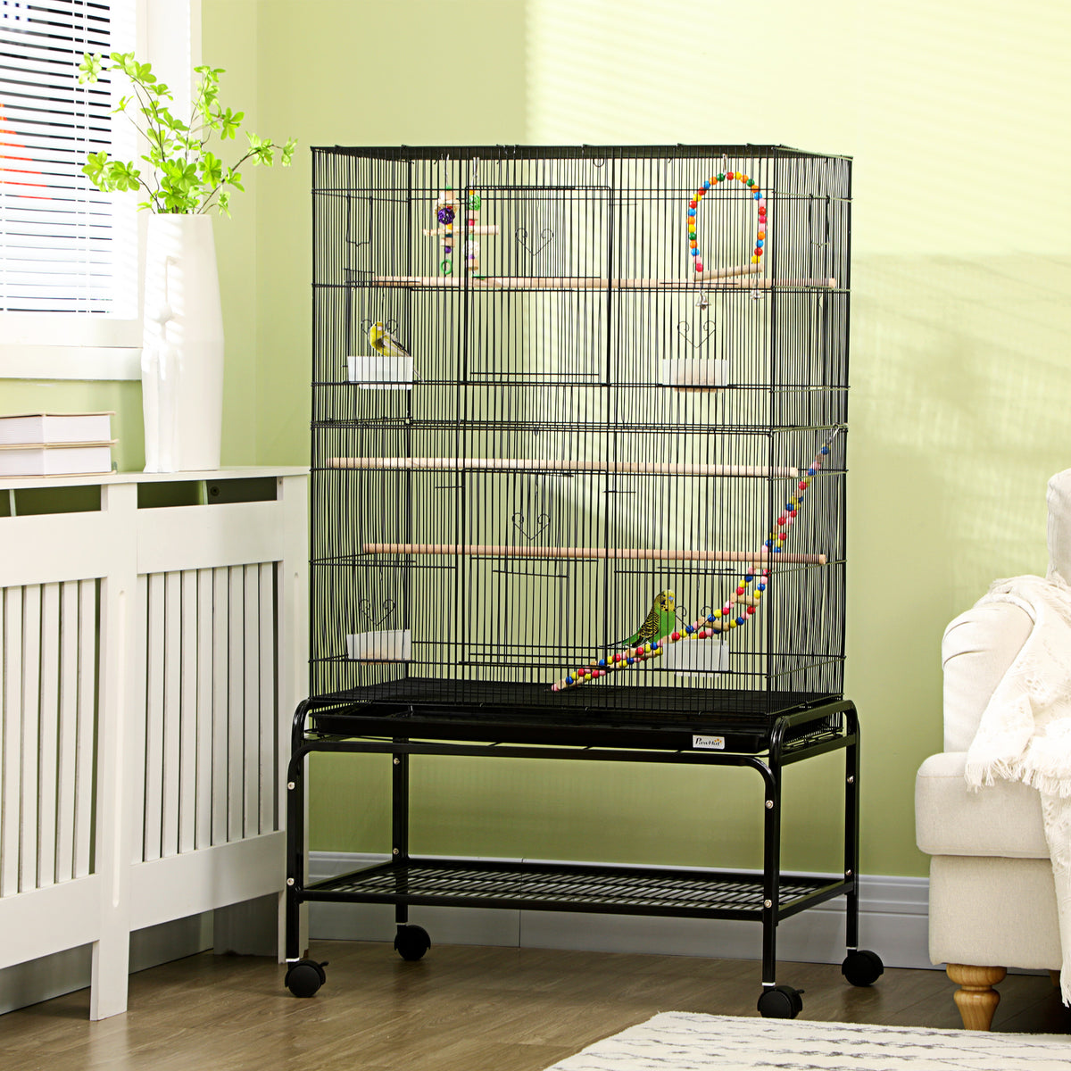 52" Bird Cage with Rolling Stand, Toys, for Budgies Canaries Black – view 7