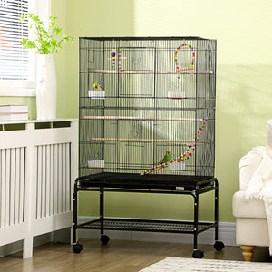52" Bird Cage with Rolling Stand, Toys, for Budgies Canaries Black – view 7
