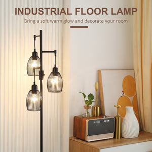 Industrial Floor Lamp with 3 Hanging Wire Lampshades, Dimmable Standing Lamp for Living Room, Bedroom – view 4