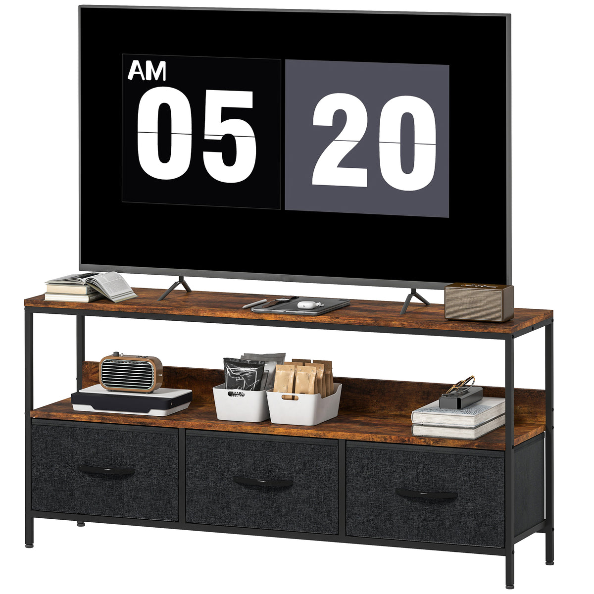 TV Stand with Charging Station, TV Table with 2 Foldable Linen Drawers and Open Shelf for 47 Inch – view 22