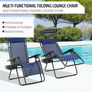 2 Piece Foldable Lounge Chair with Canopy Shade, Outdoor Zero Gravity Chair w/ Side Tray & Cup Holder – view 11