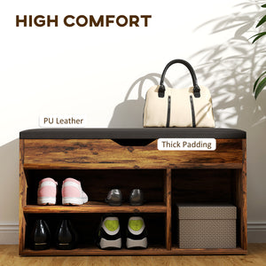 Shoe Bench Entryway Storage Rack with Padded Cushion, Hidden Storage for Hallway, Living Room, Natural – view 17
