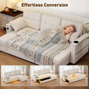 Convertible Sectional Sofa Bed, Pull Out Sleeper Sofa Couch with USB‑A+C, Chaise Storage – view 3