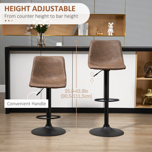 Adjustable Counter Height Bar Stools Set of 2, 360° Swivel Kitchen Counter Stools Dining Chairs with Backs, Vintage Leather, Brown