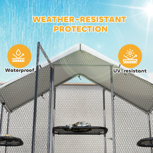 Large Catio Outdoor Cat Enclosure with Waterproof Cover, Walk-in Cat Patio w/ 5 Adjustable Platforms & Hammock 79" W