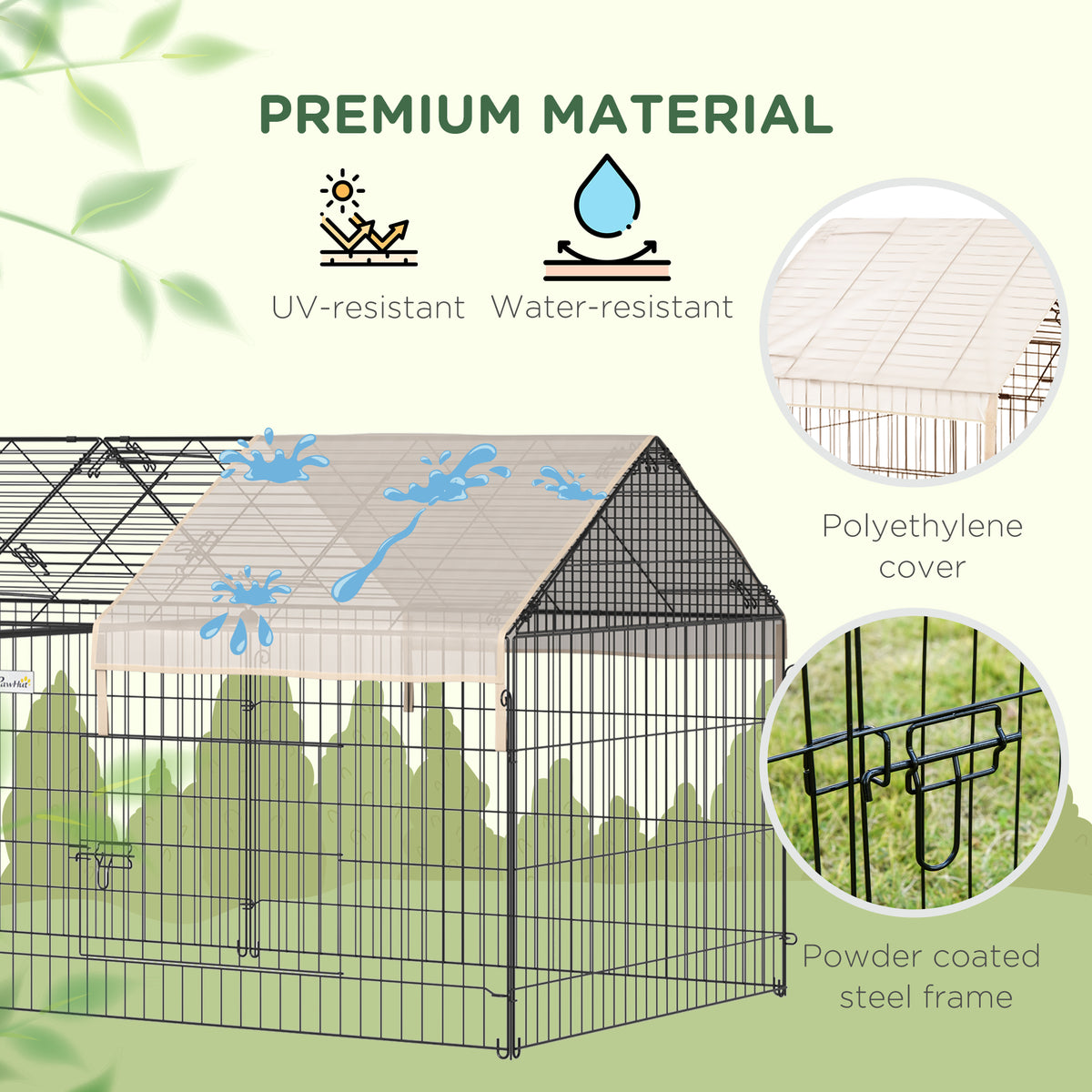 Pet Playpen with Roof, Metal Guinea Pig Cage, Rabbit Pen, Chicken Coop Run, Catio Cat Enclosure with Cover, Doors, Indoor Outdoor for Small Animals, 87" x 41" x 41", Cream