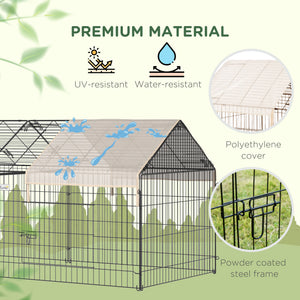 Pet Playpen with Roof, Metal Guinea Pig Cage, Rabbit Pen, Chicken Coop Run, Catio Cat Enclosure with Cover, Doors, Indoor Outdoor for Small Animals, 87" x 41" x 41", Cream