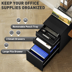 3 Drawer Filing Cabinet with Lock, Steel Office Storage Cabinet with Hanging Bar for A4, Legal – view 3
