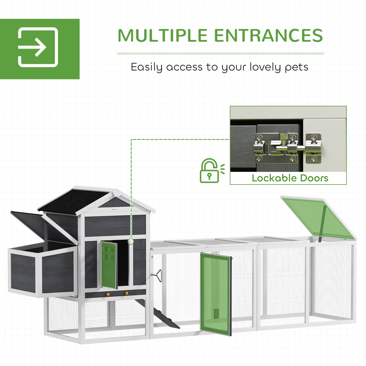 117" Extra Large Chicken Coop with Asphalt Roof, Wooden Hen House with Slide-out Tray – view 11