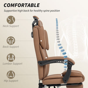 Reclining Office Chair, Executive Desk Chair with Pet-Friendly Fabric, Headrest, Footrest, Swivel Wheels – view 10