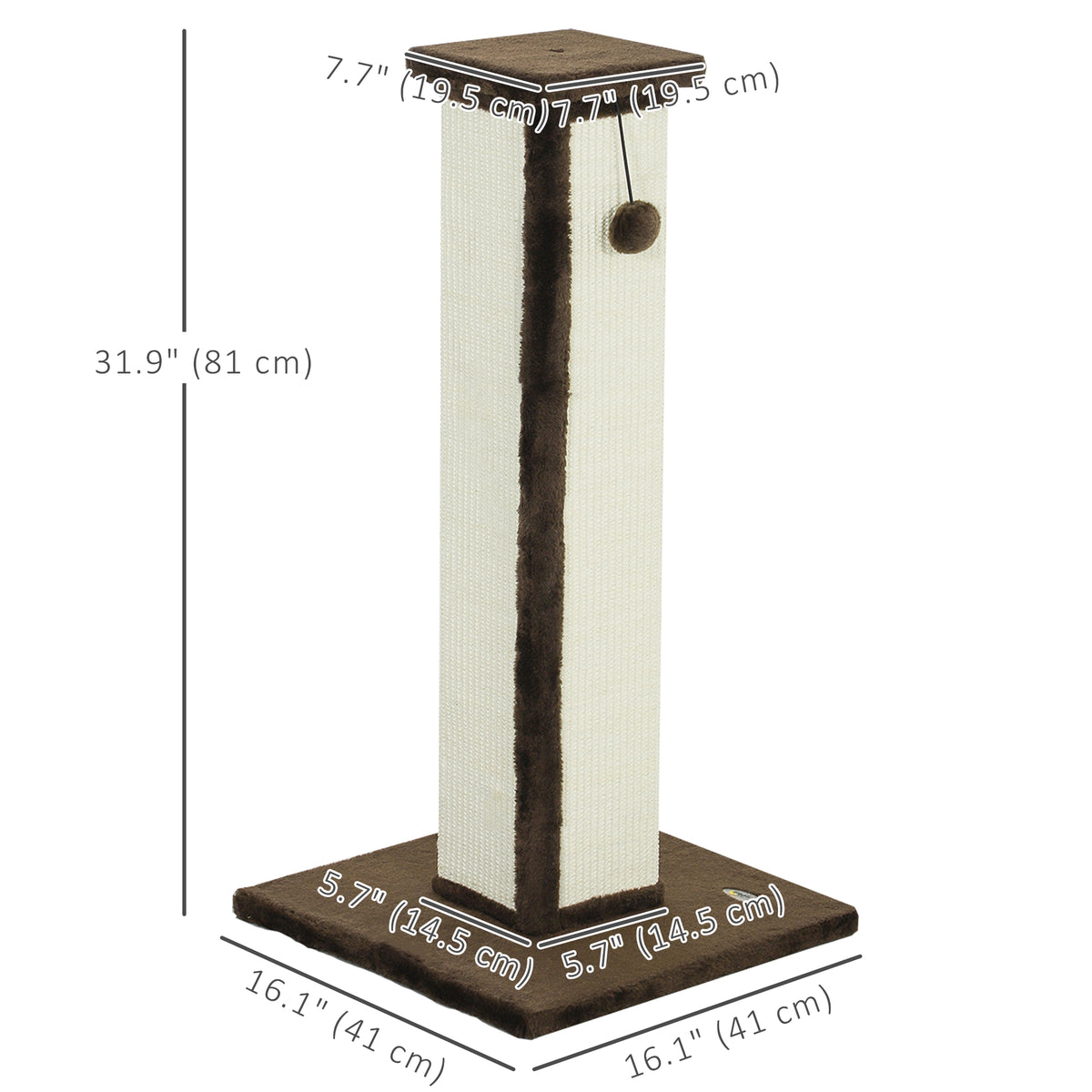 32" Tall Cat Scratching Post for Indoor Cats and Kittens, Sisal Cat Scratcher with Hanging Ball Soft Plush – view 9