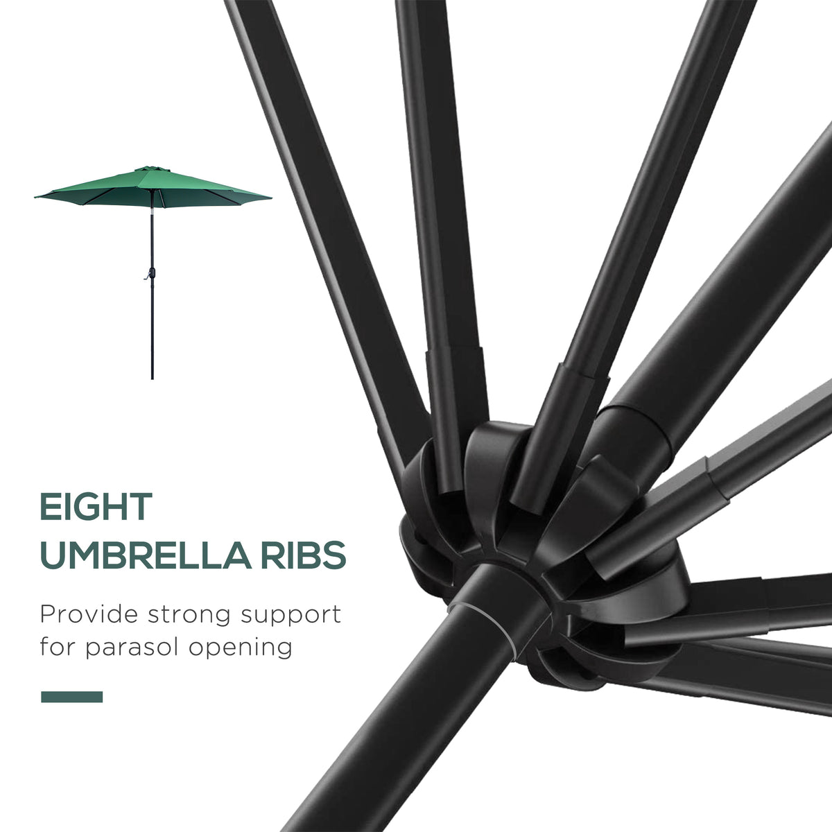 10' x 8' Round Market Umbrella, Patio Umbrella with Crank Handle and Tilt, Outdoor Parasol for Garden, Blue – view 27