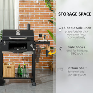 Charcoal BBQ Grill Smoker with Adjustable Charcoal Pan and Galvanised Steel Shell, Barbecue Grill Trolley with Storage