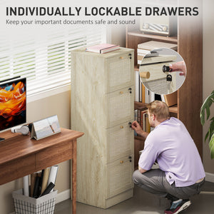 2 Drawer Filing Cabinet with Lock, Boho File Cabinet for A4 Letter Size Files with Decorative Rattan – view 26